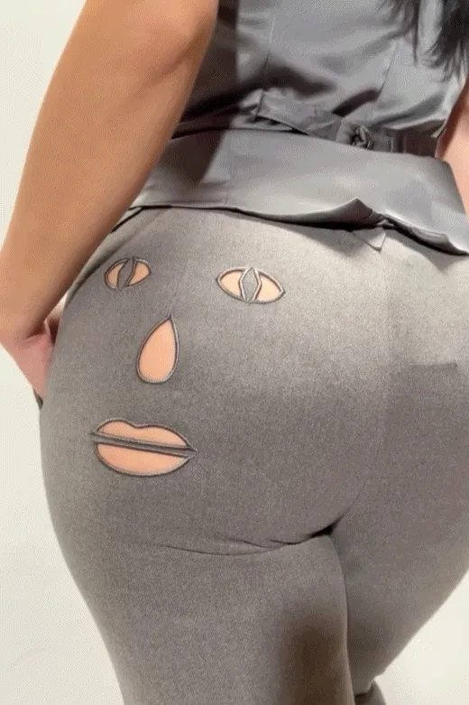Face cut out Trousers Gray