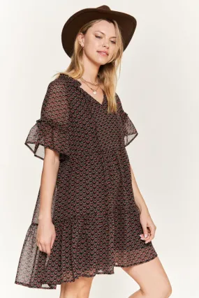 Floral print v-neck mini dress JBJ1054