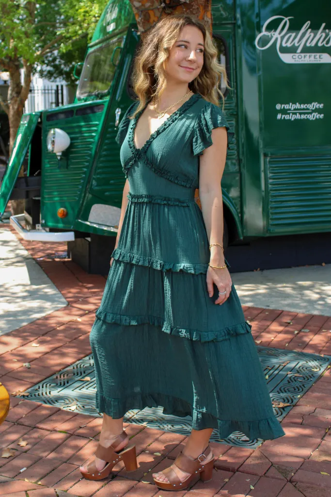 Hey Darling Midi Dress In Hunter Green