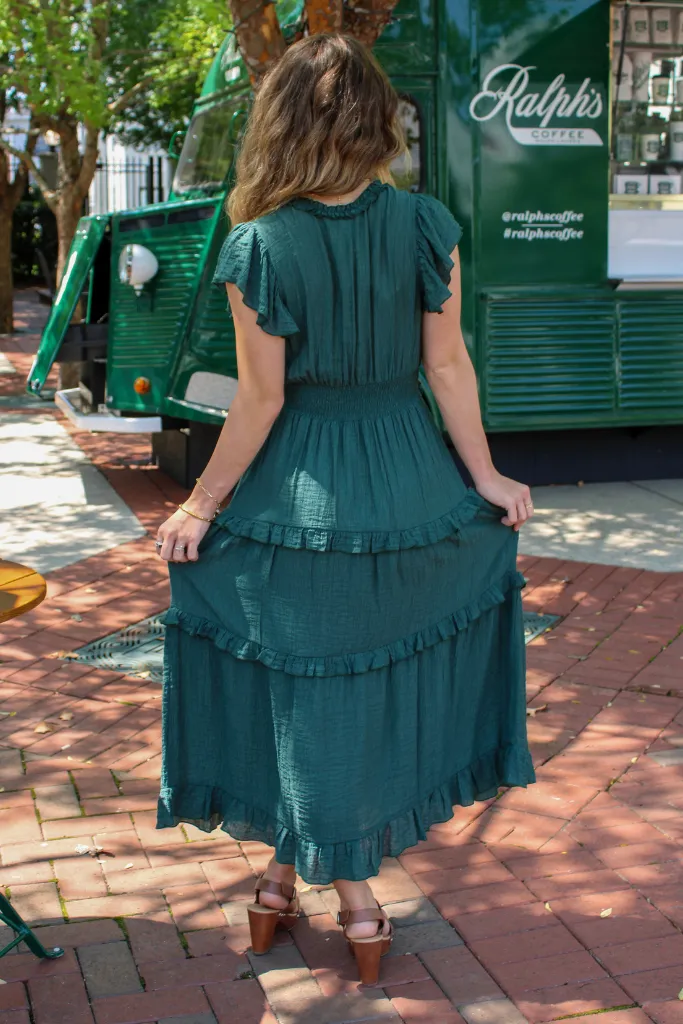 Hey Darling Midi Dress In Hunter Green
