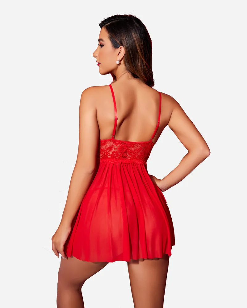 Leopard V Neck Lace Babydoll