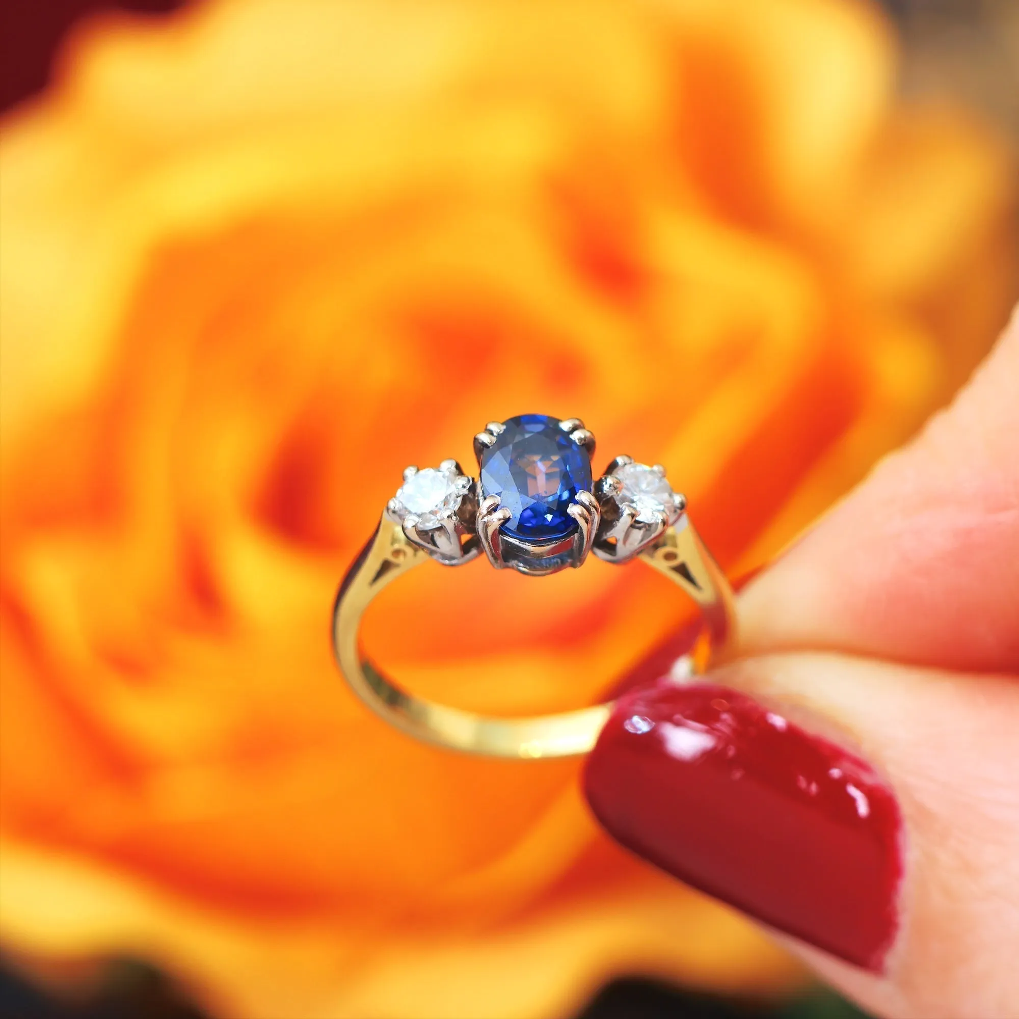 Magical Vintage Midnight Sapphire & Diamond Trilogy Ring