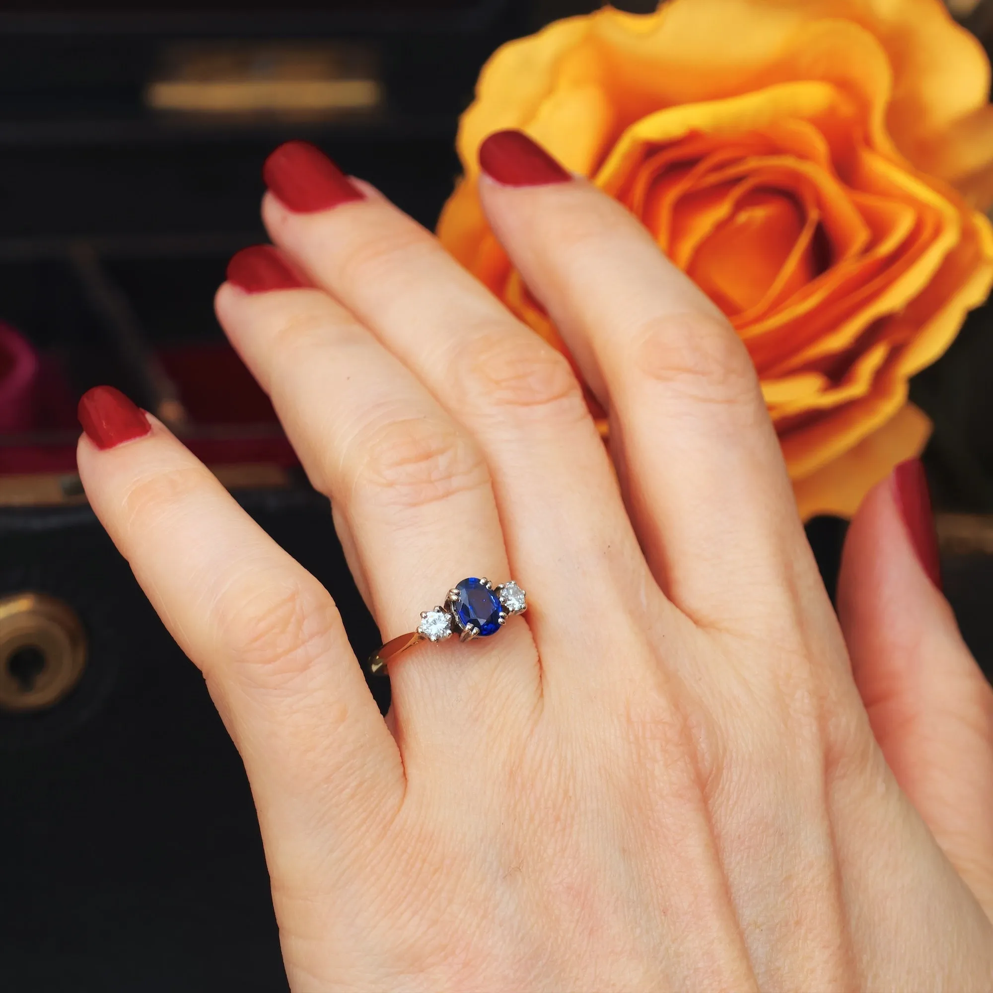 Magical Vintage Midnight Sapphire & Diamond Trilogy Ring