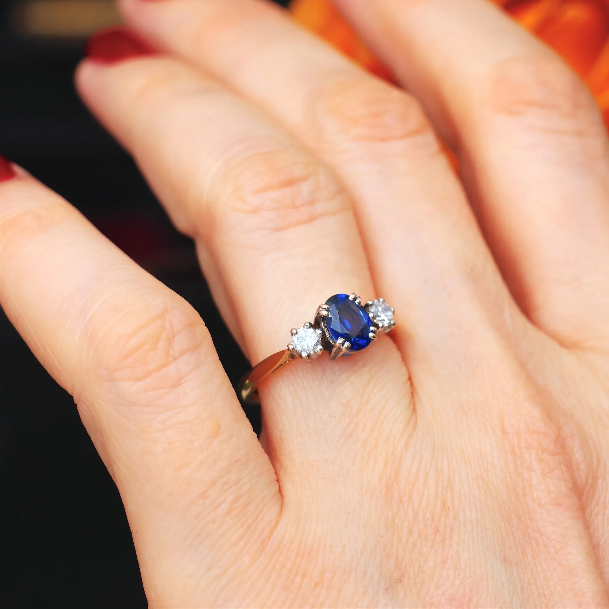 Magical Vintage Midnight Sapphire & Diamond Trilogy Ring