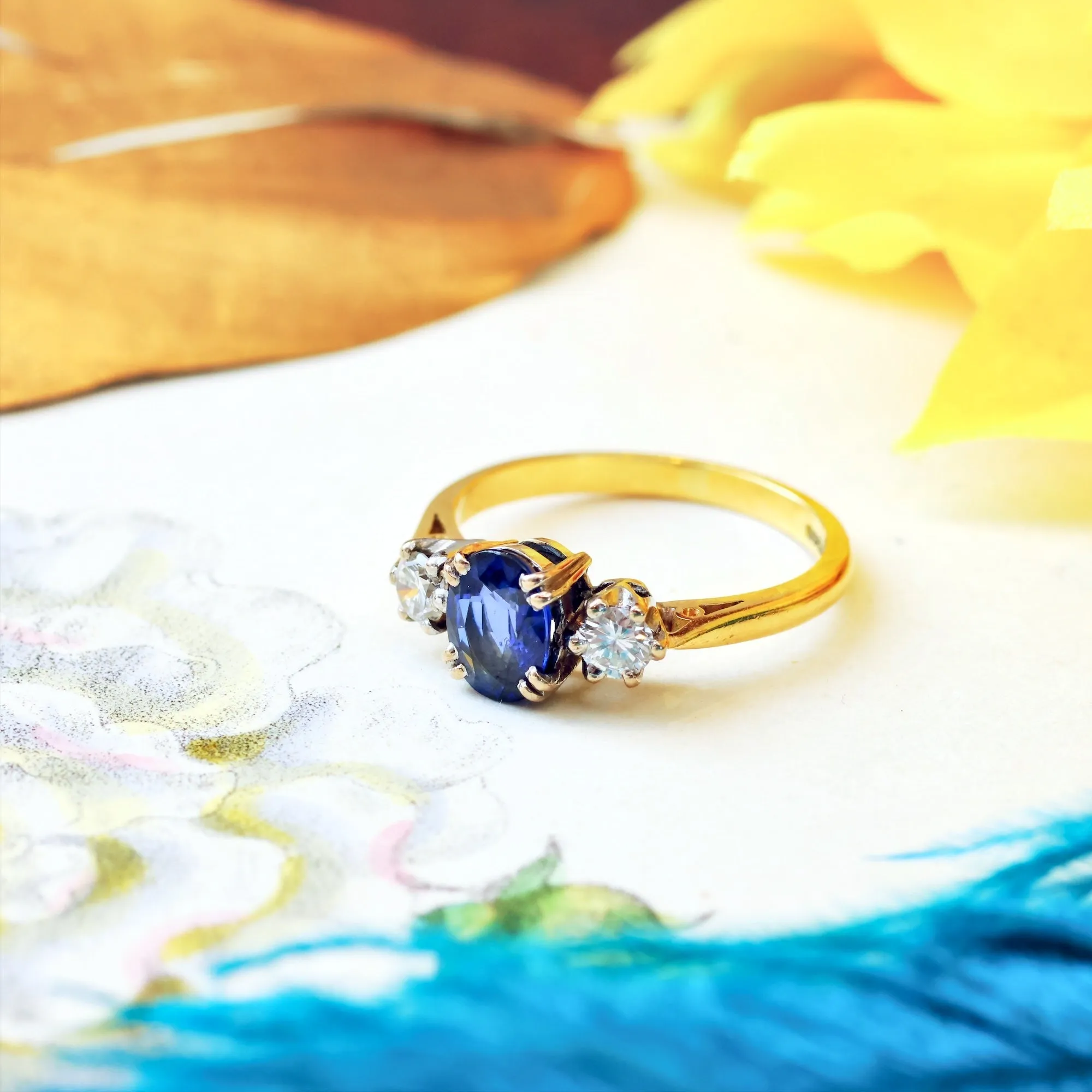 Magical Vintage Midnight Sapphire & Diamond Trilogy Ring