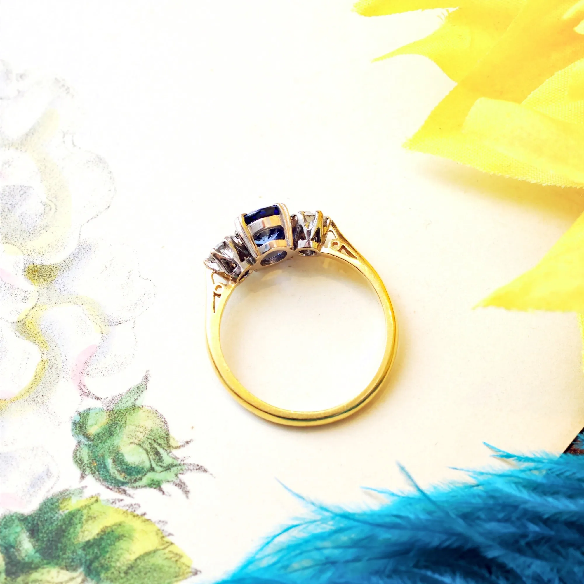 Magical Vintage Midnight Sapphire & Diamond Trilogy Ring
