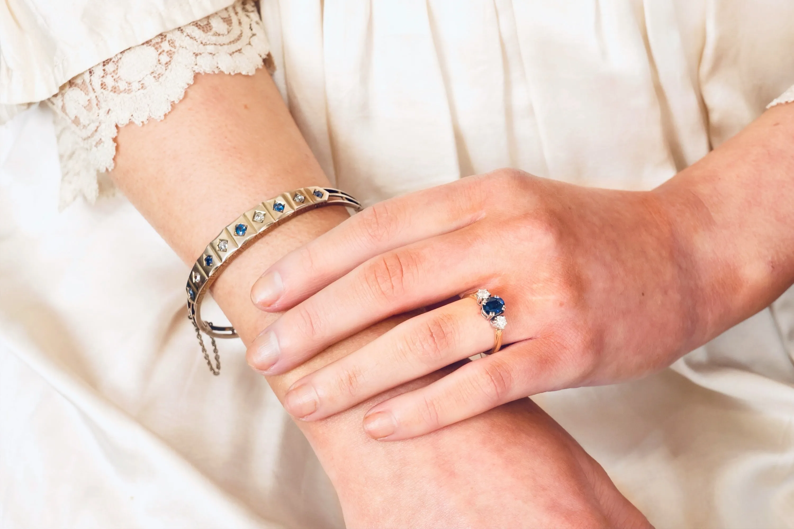 Magical Vintage Midnight Sapphire & Diamond Trilogy Ring