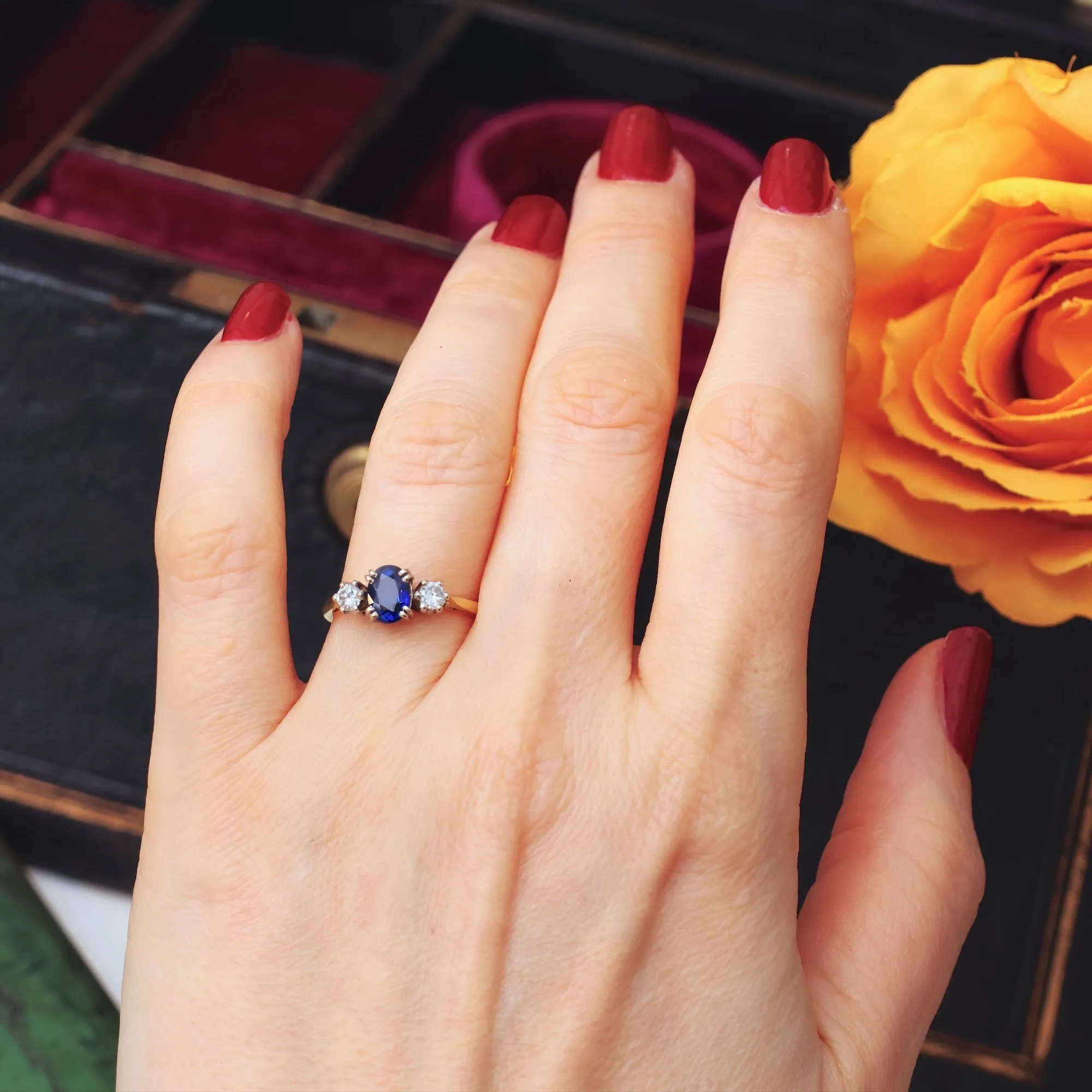 Magical Vintage Midnight Sapphire & Diamond Trilogy Ring