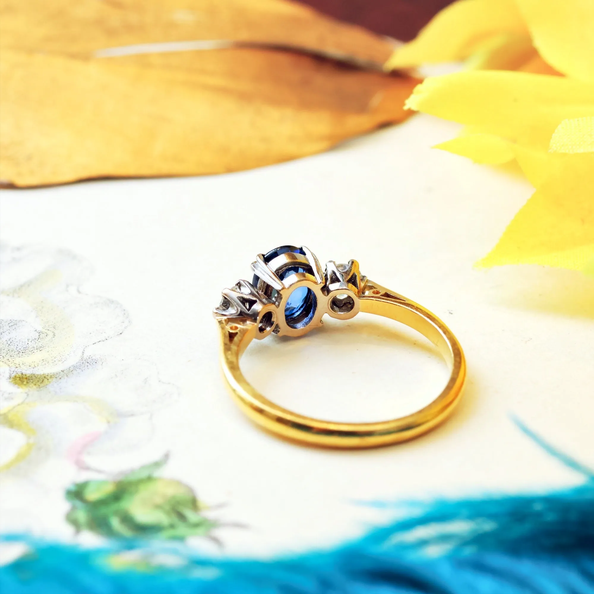 Magical Vintage Midnight Sapphire & Diamond Trilogy Ring