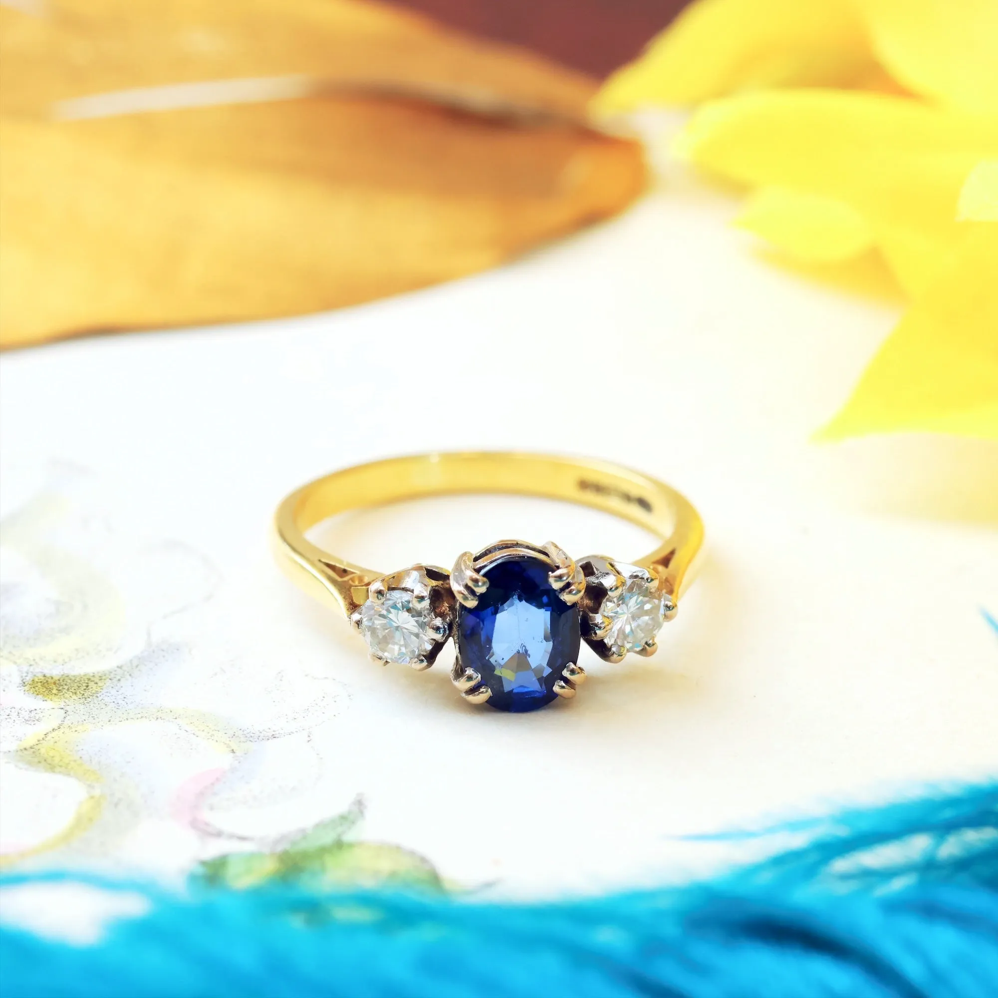 Magical Vintage Midnight Sapphire & Diamond Trilogy Ring