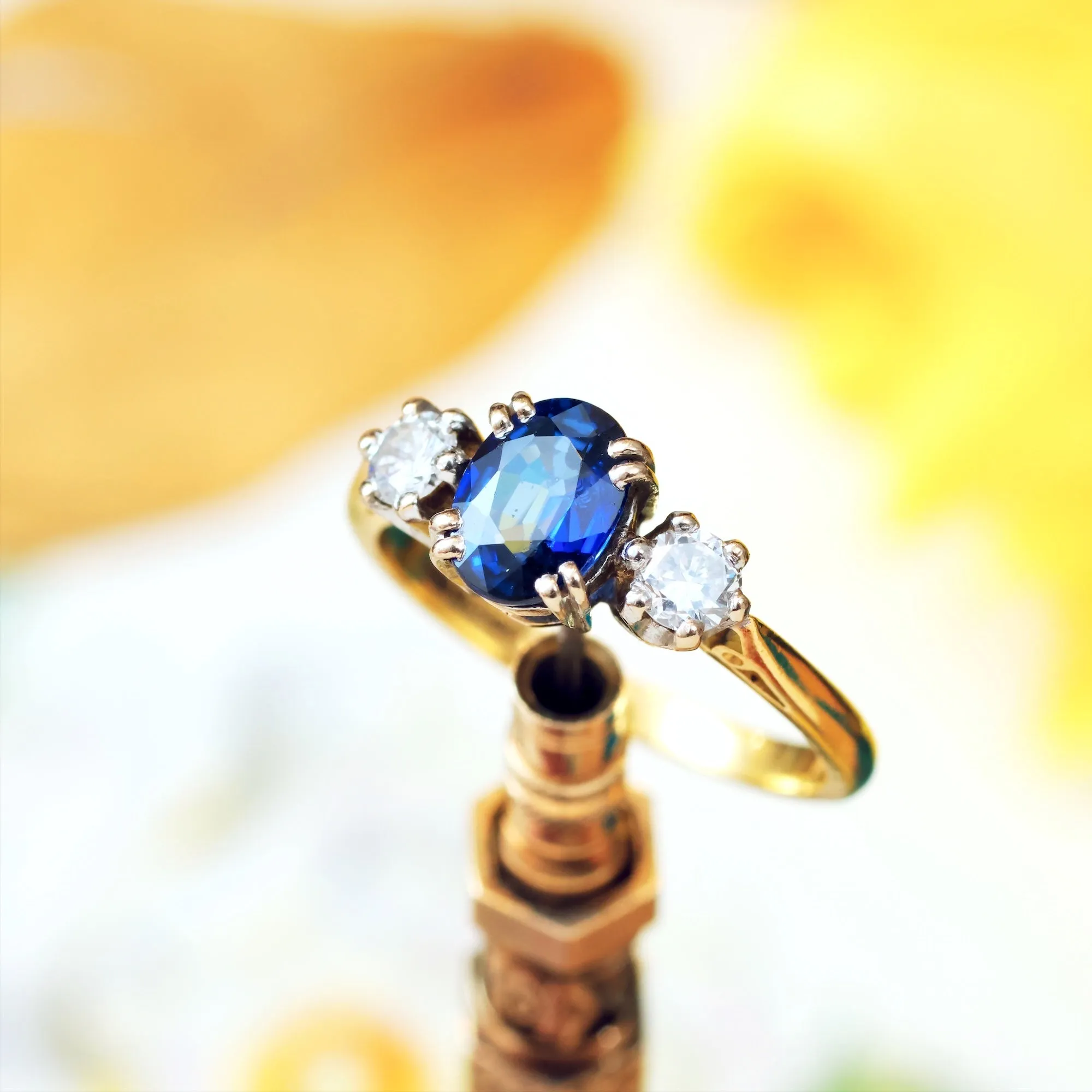 Magical Vintage Midnight Sapphire & Diamond Trilogy Ring
