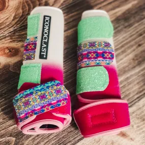 Medium Wine Dip Dyed Iconoclast Fronts w/ Thunderbird Aztec and Mint Glitter Straps