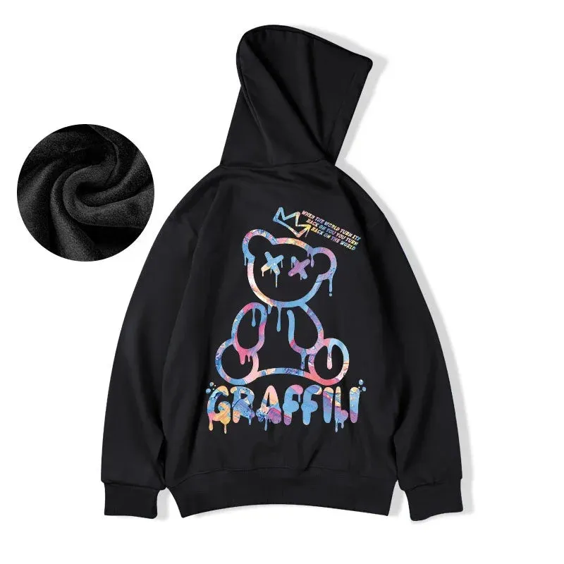 Men's Fleece Hoodie Retro Autumn Casual Pullover Hooded Sweatshirts Hoodies Clothes
