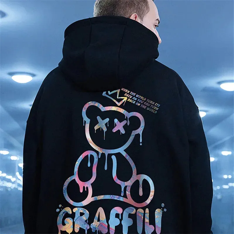 Men's Fleece Hoodie Retro Autumn Casual Pullover Hooded Sweatshirts Hoodies Clothes