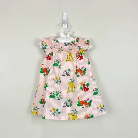 Mini Boden Stripy Smocked Dress in Boto Pink Jungle Print 3-6 Months NWOT