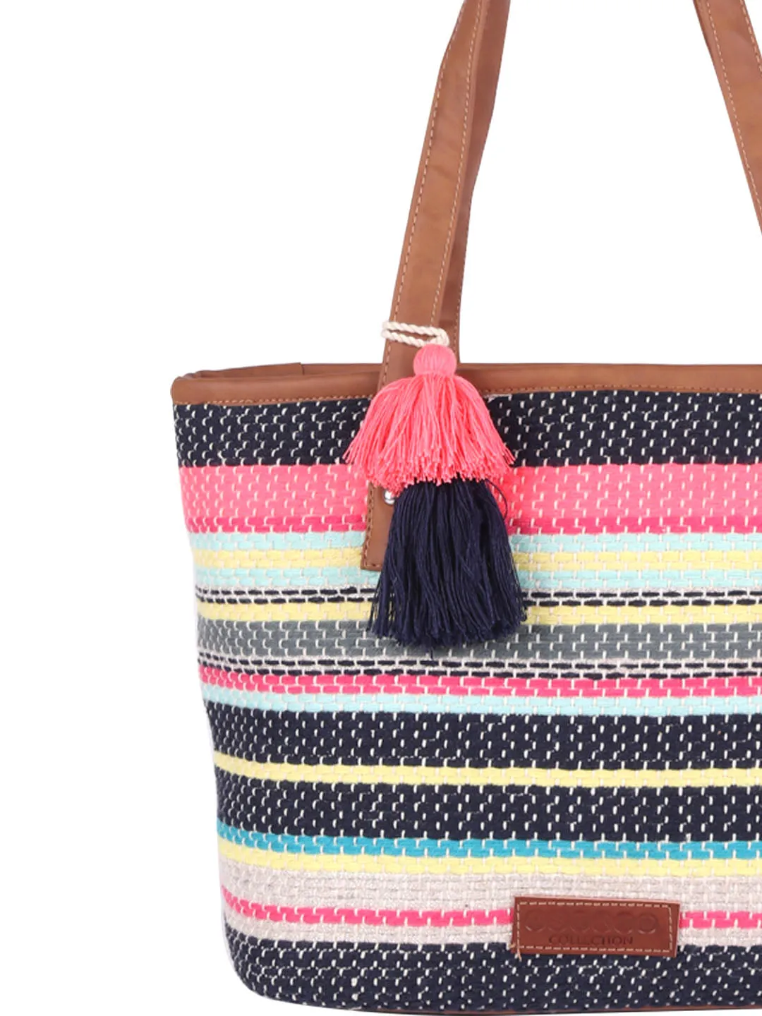 Multi Acrylic Stripe Mini Shopper Bag With Tassels