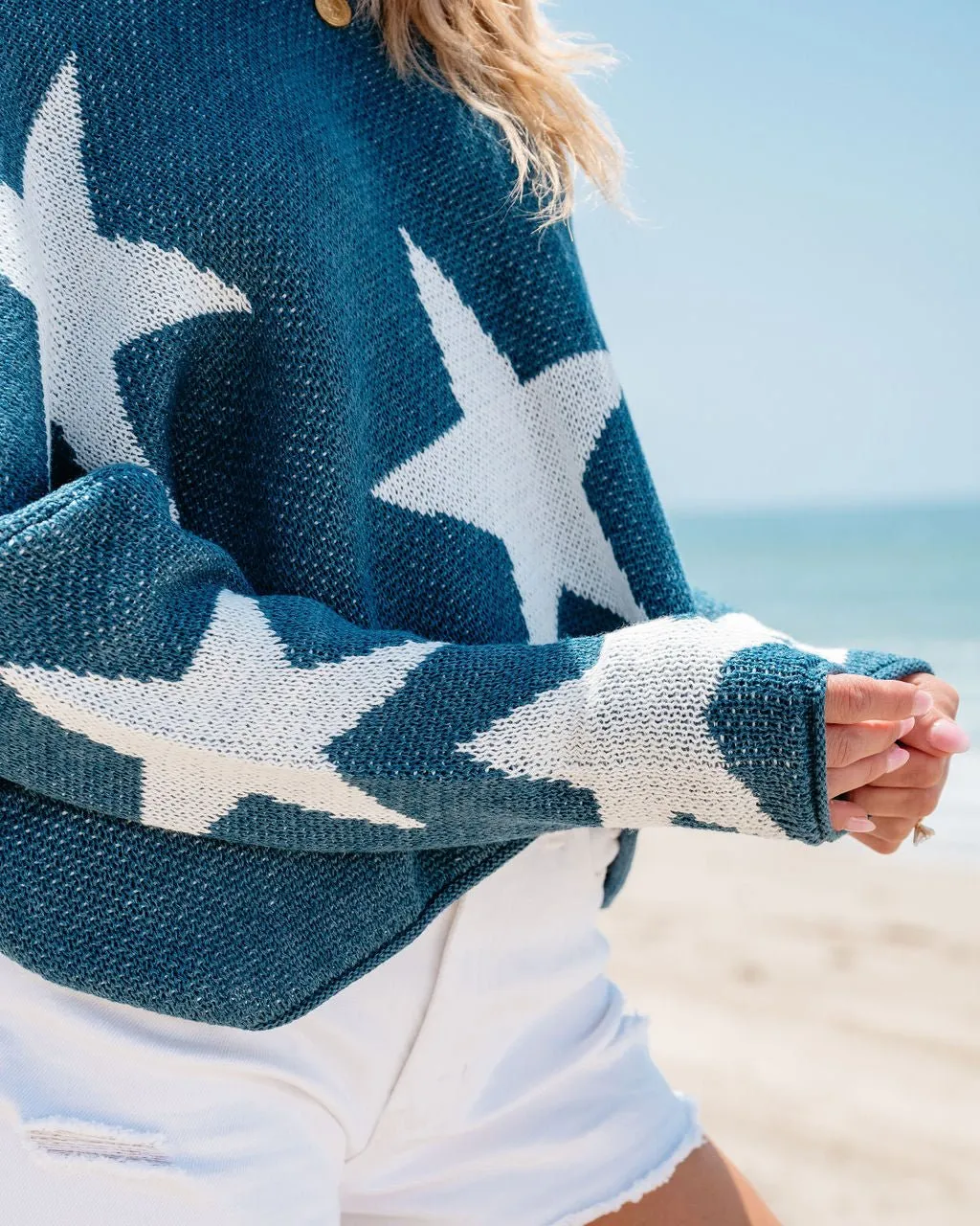 Navy Star Boat Neck Sweater - FINAL SALE