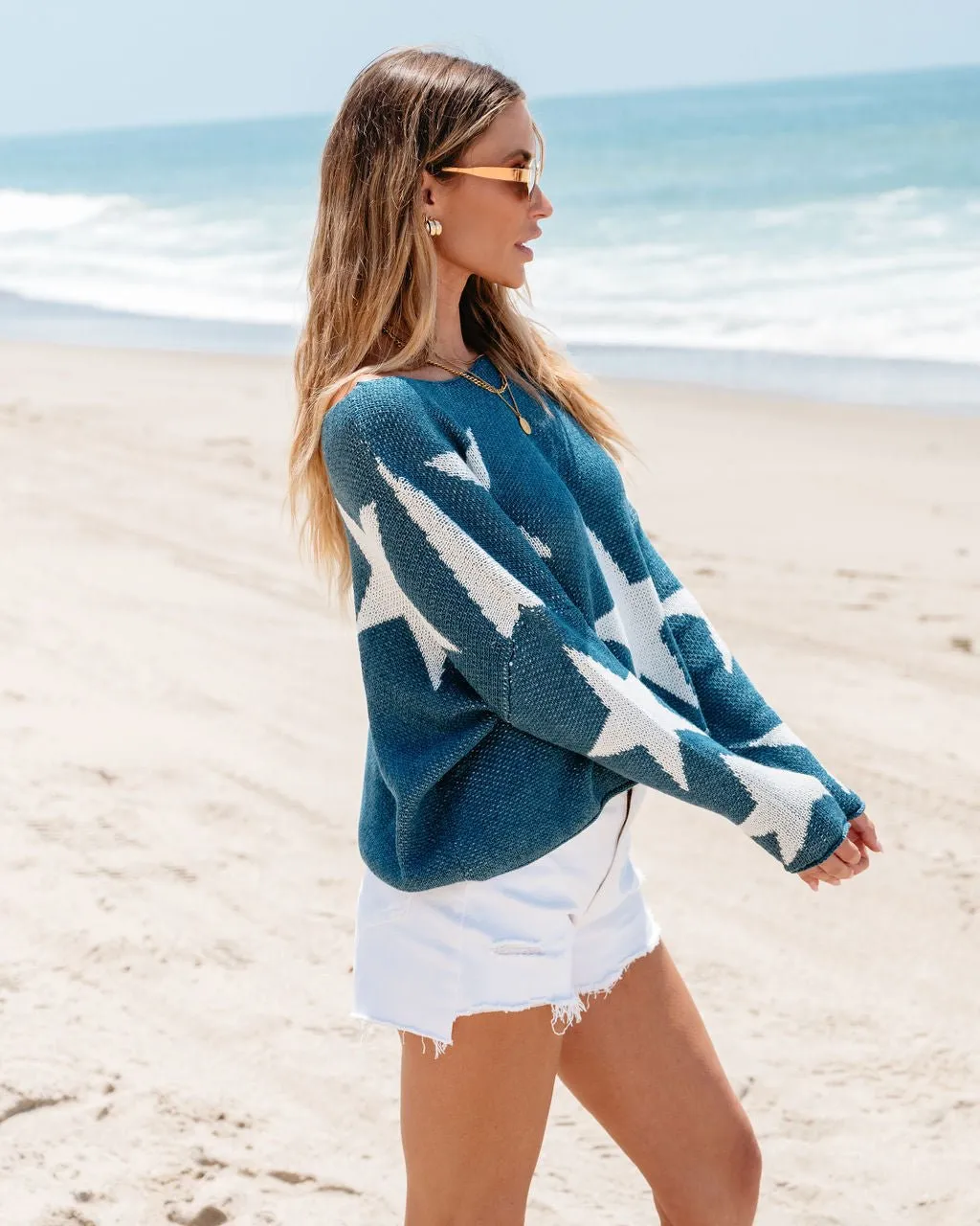 Navy Star Boat Neck Sweater - FINAL SALE