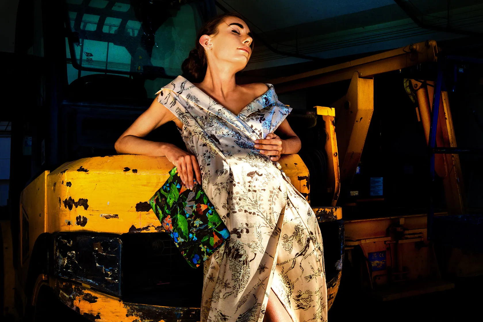 Origami Shawl Collar Viscose Dress / Print