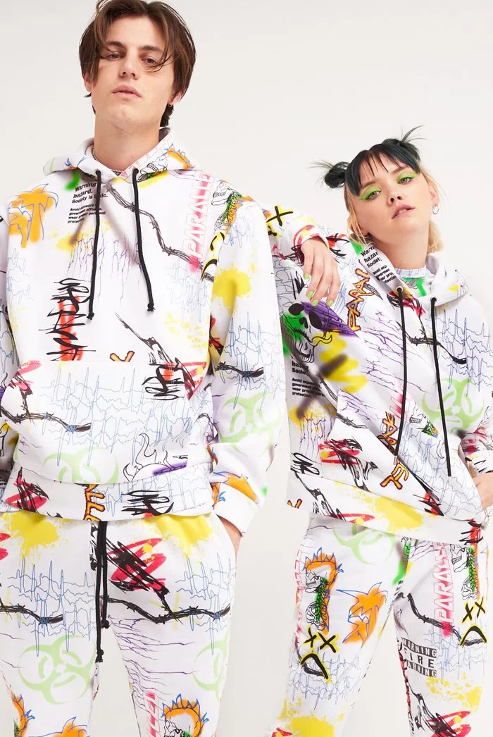 Parallel Graffiti Print Hoodie
