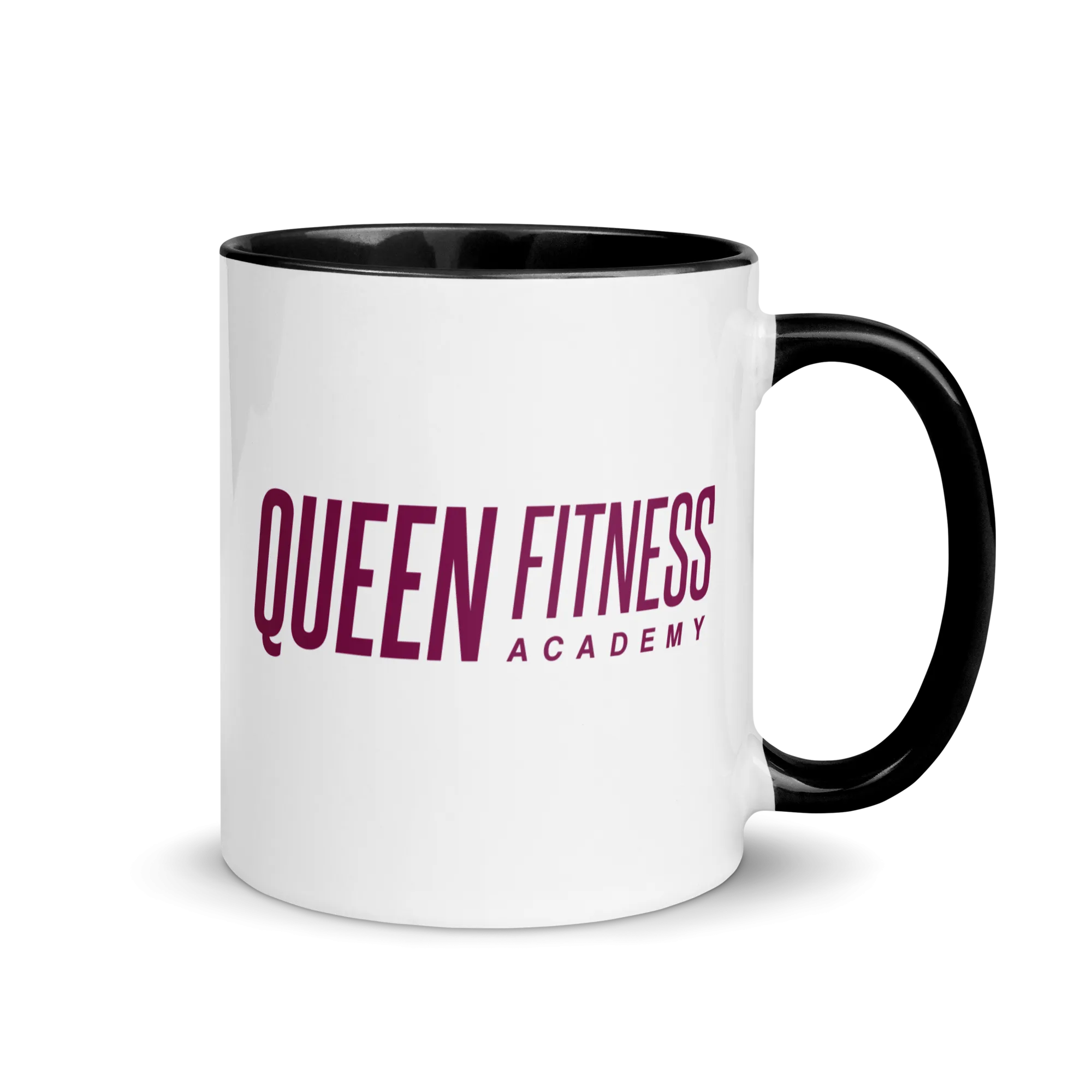 Queen Fitness Academy Ceramic Mug Black Color Inside and Dark Maroon Logo