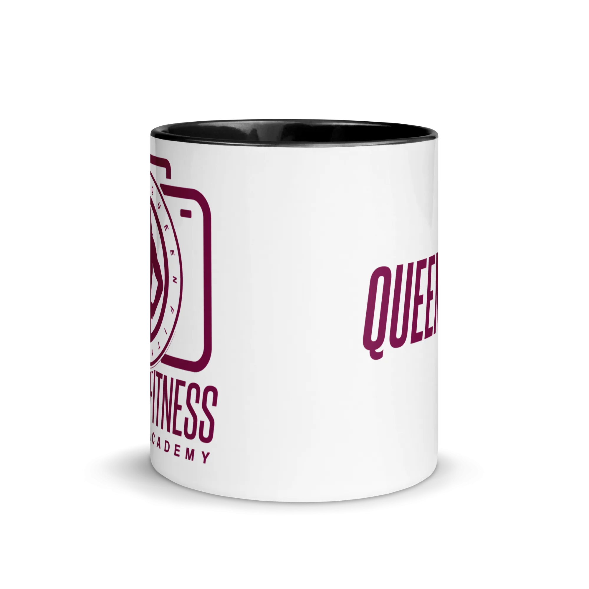 Queen Fitness Academy Ceramic Mug Black Color Inside and Dark Maroon Logo