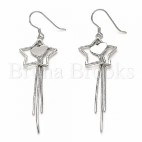Sterling Silver 02.285.0104 Long Earring, Star and Heart Design, Polished Finish, Rhodium Tone
