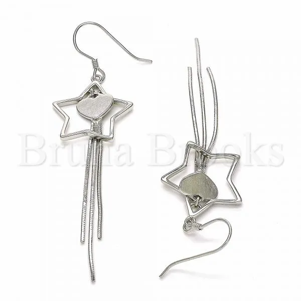 Sterling Silver 02.285.0104 Long Earring, Star and Heart Design, Polished Finish, Rhodium Tone