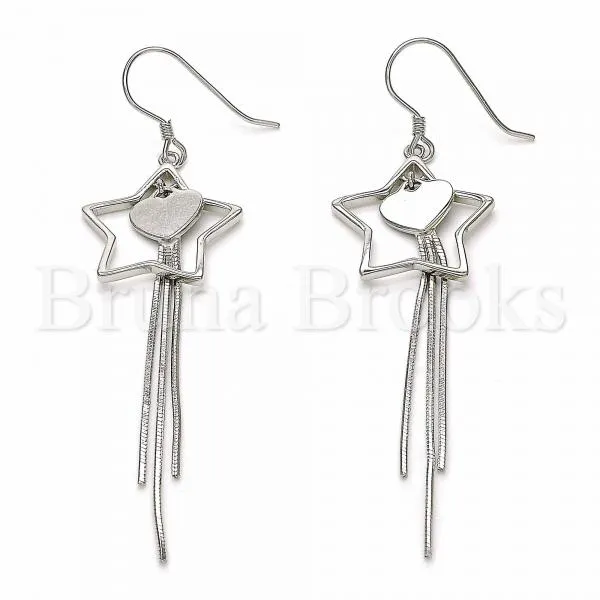 Sterling Silver 02.285.0104 Long Earring, Star and Heart Design, Polished Finish, Rhodium Tone