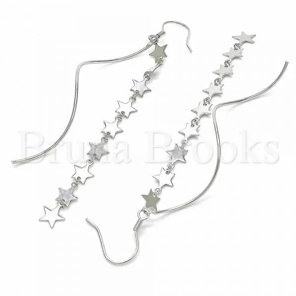 Sterling Silver 02.367.0009 Long Earring, Star Design, Polished Finish, Rhodium Tone