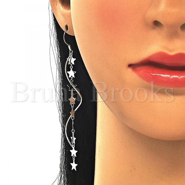 Sterling Silver 02.367.0009 Long Earring, Star Design, Polished Finish, Rhodium Tone