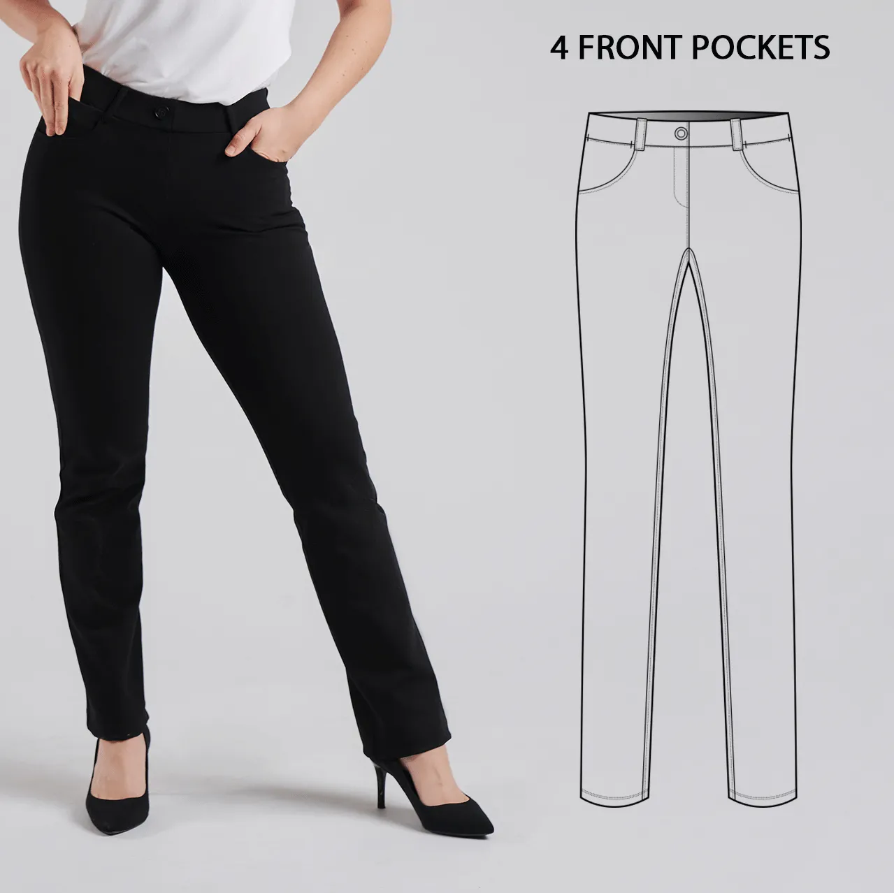 Straight-Leg | 7-Pocket Dress Pant Yoga Pants (Black)