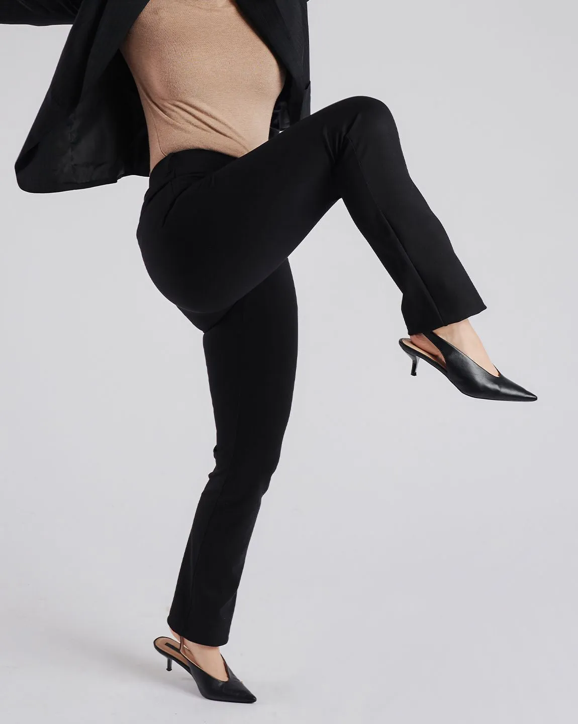 Straight-Leg | 7-Pocket Dress Pant Yoga Pants (Black)