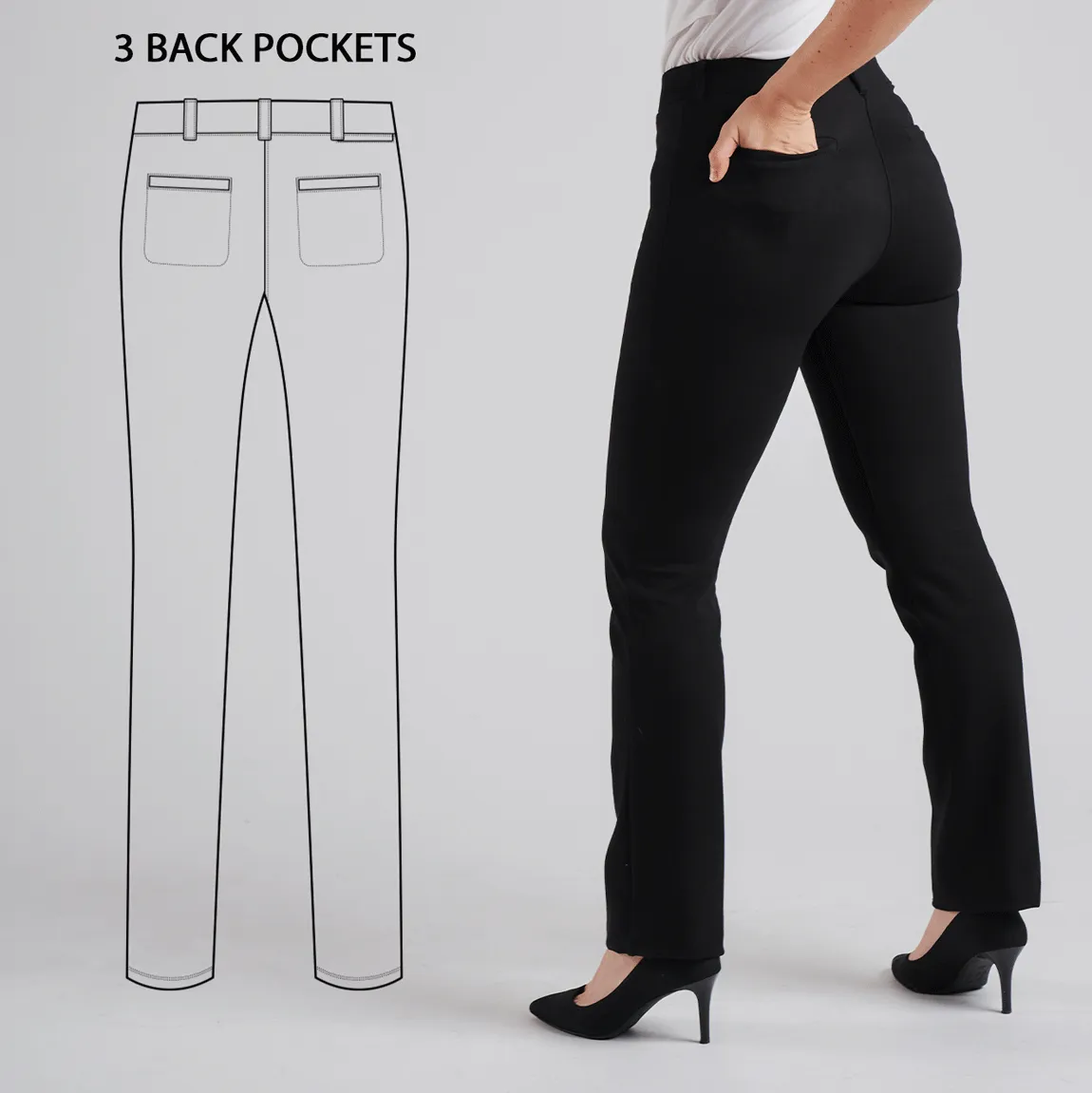 Straight-Leg | 7-Pocket Dress Pant Yoga Pants (Black)