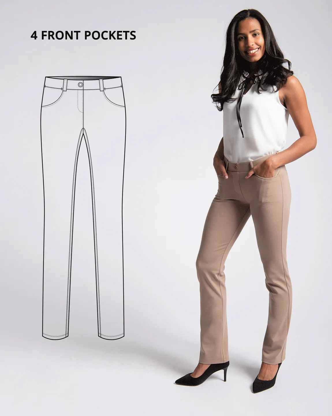 Straight-Leg | 7-Pocket Dress Pant Yoga Pants (Khaki Twill)