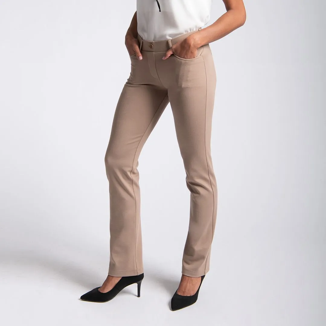 Straight-Leg | 7-Pocket Dress Pant Yoga Pants (Khaki Twill)