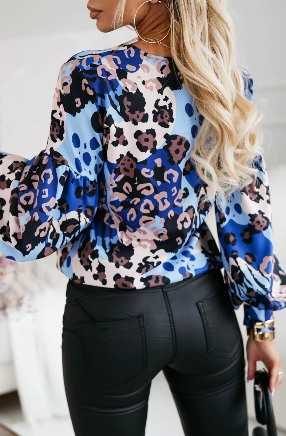Verena Leopard Print Shirt Blouse Top-Blue