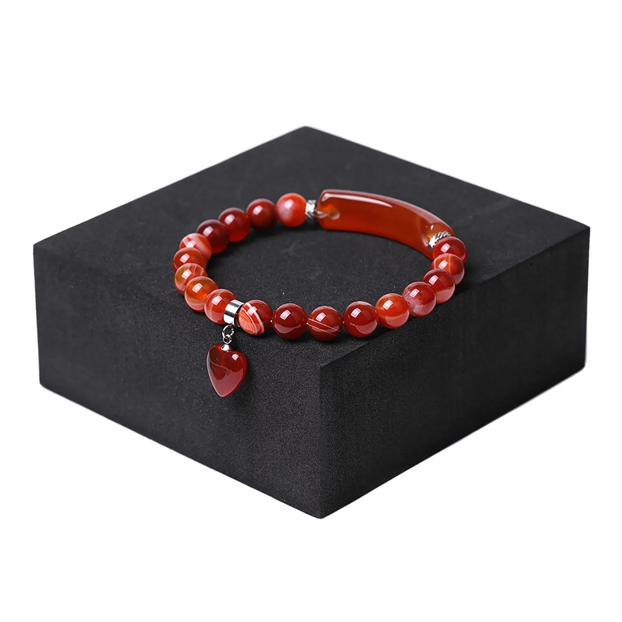 VINCHIC 8MM Sardonyx Bracelet Love Heart Stretch Bracelet Crystal Bracelet for Women Girls