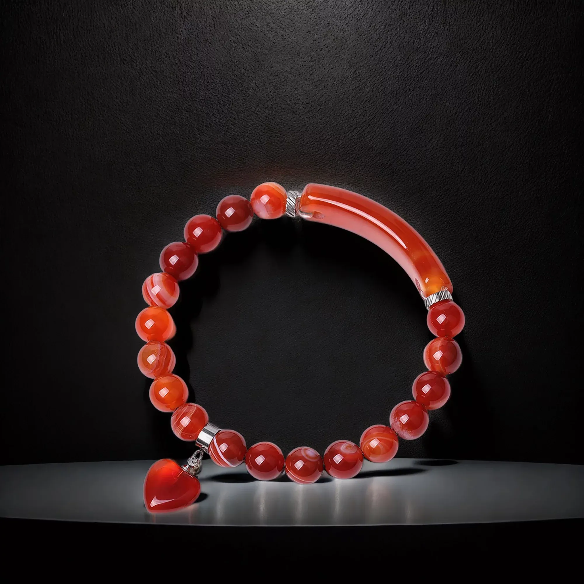 VINCHIC 8MM Sardonyx Bracelet Love Heart Stretch Bracelet Crystal Bracelet for Women Girls