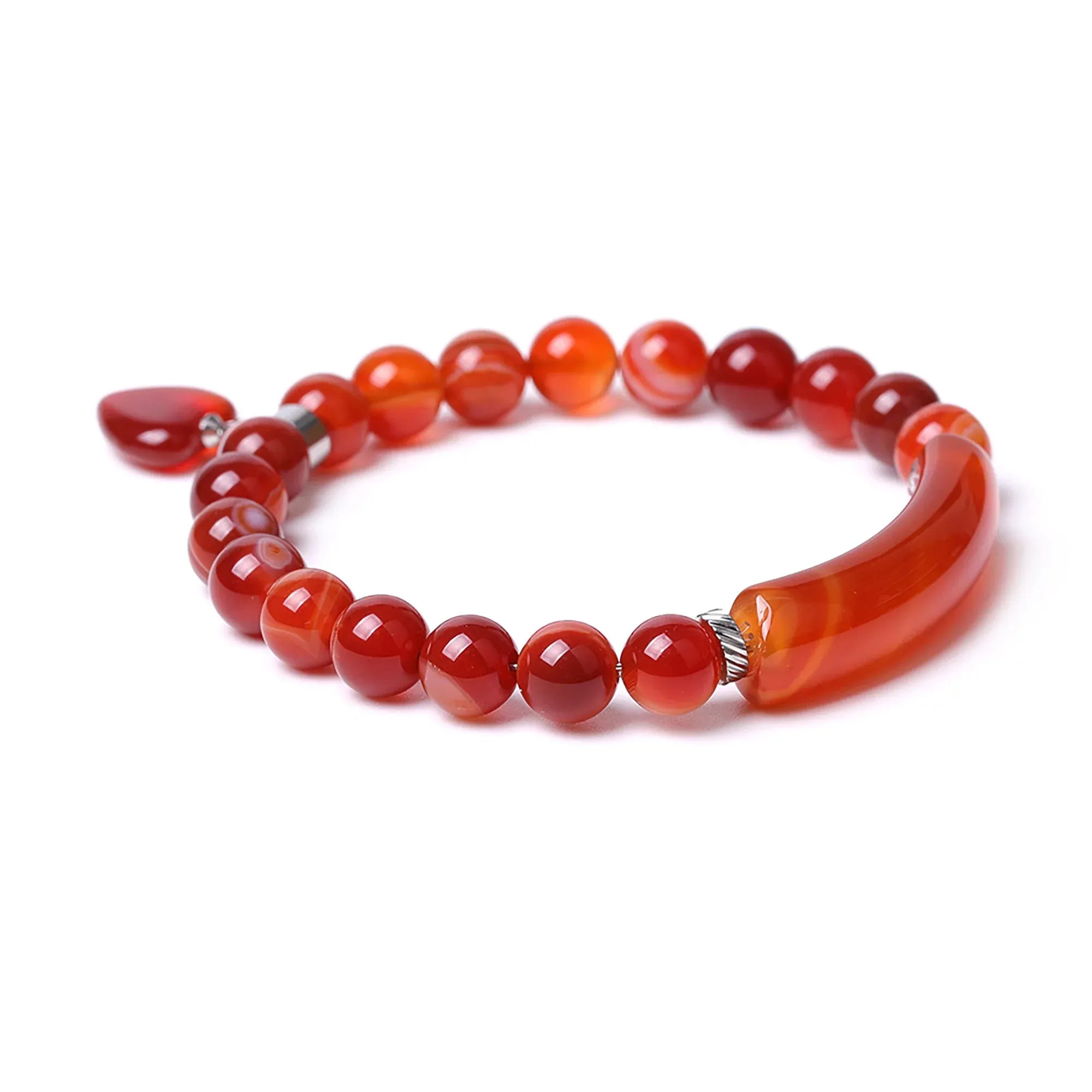 VINCHIC 8MM Sardonyx Bracelet Love Heart Stretch Bracelet Crystal Bracelet for Women Girls