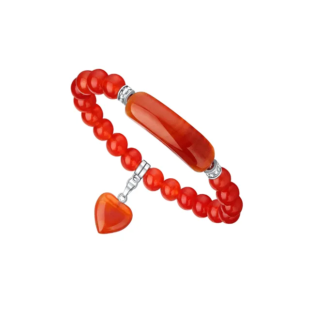 VINCHIC 8MM Sardonyx Bracelet Love Heart Stretch Bracelet Crystal Bracelet for Women Girls