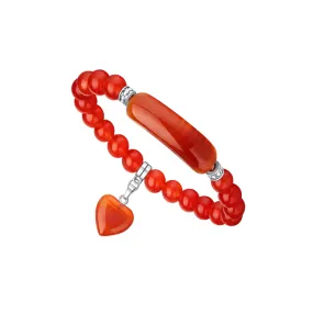 VINCHIC 8MM Sardonyx Bracelet Love Heart Stretch Bracelet Crystal Bracelet for Women Girls