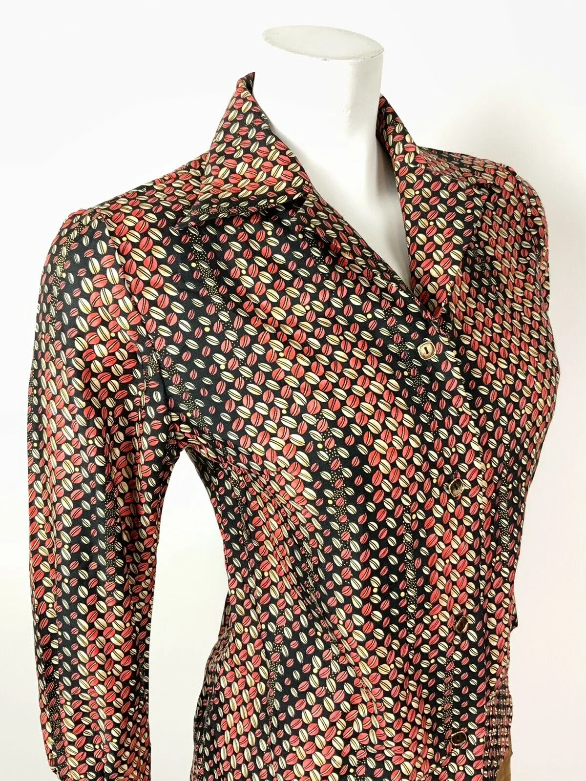 VINTAGE 60s 70s BLACK WHITE PINK RED COFFEE BEAN PSYCHEDELIC OP-ART SHIRT 10 12