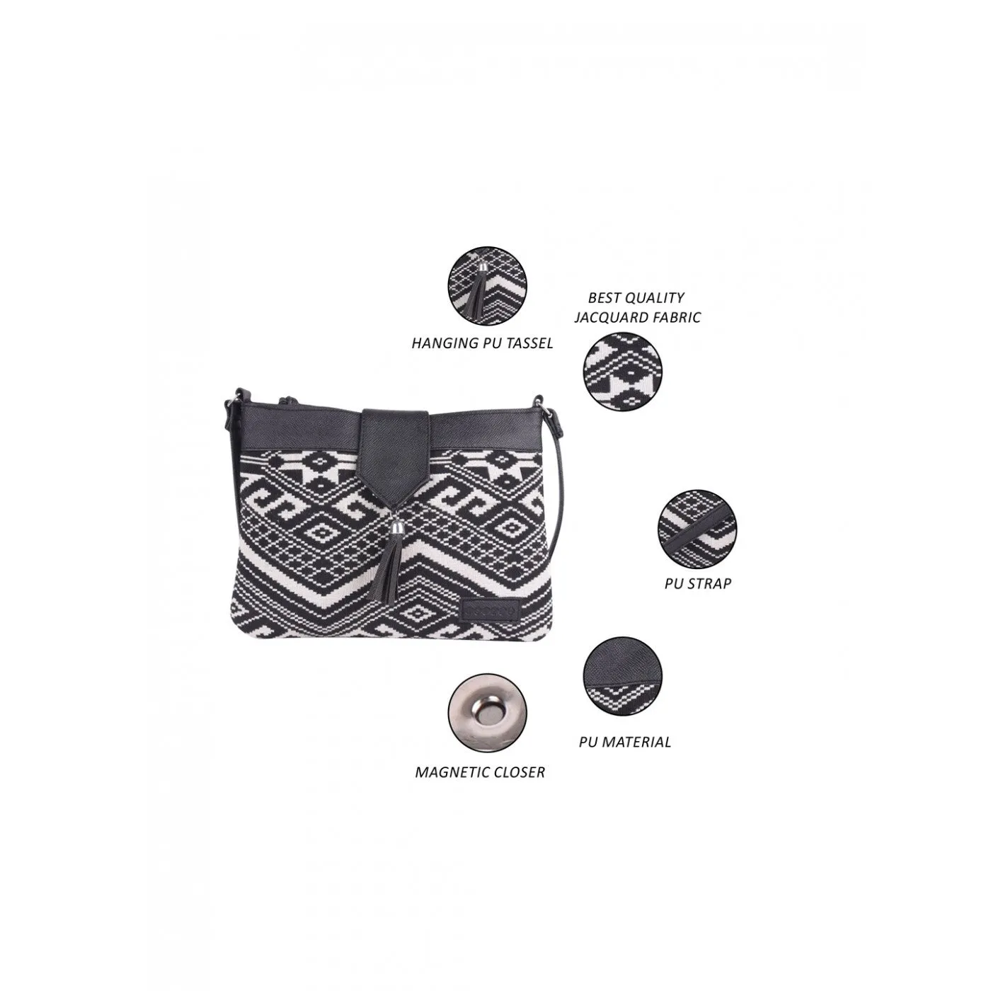 Women Black & White Color Striped Crossbody Sling With Pu Strap