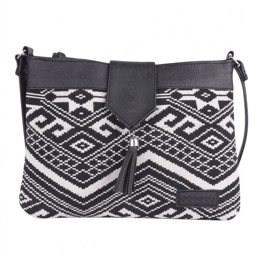 Women Black & White Color Striped Crossbody Sling With Pu Strap