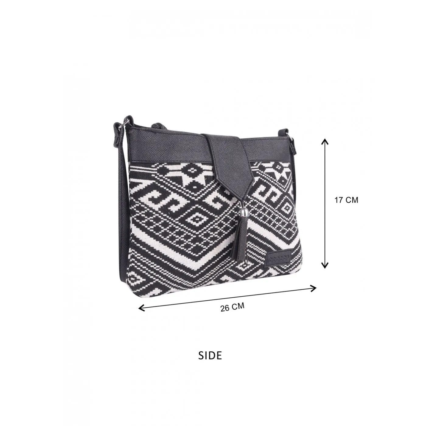 Women Black & White Color Striped Crossbody Sling With Pu Strap