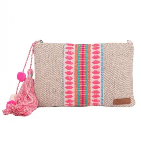Women Black Leopard Pattern Woven Makeup/Travel Pouch With Tassels