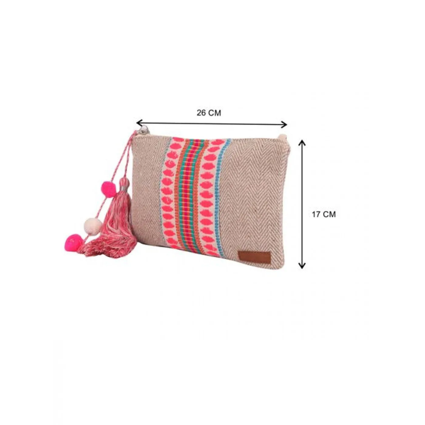 Women Black Leopard Pattern Woven Makeup/Travel Pouch With Tassels