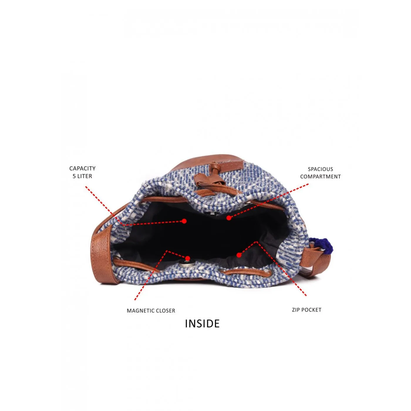 Women Multi Aztec Jacquard Sling Bag With Drawstring Closure