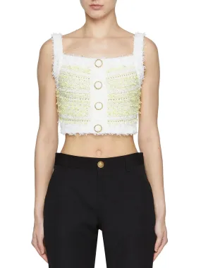 Women’s Cropped Striped Knit Tank in Yellow and White